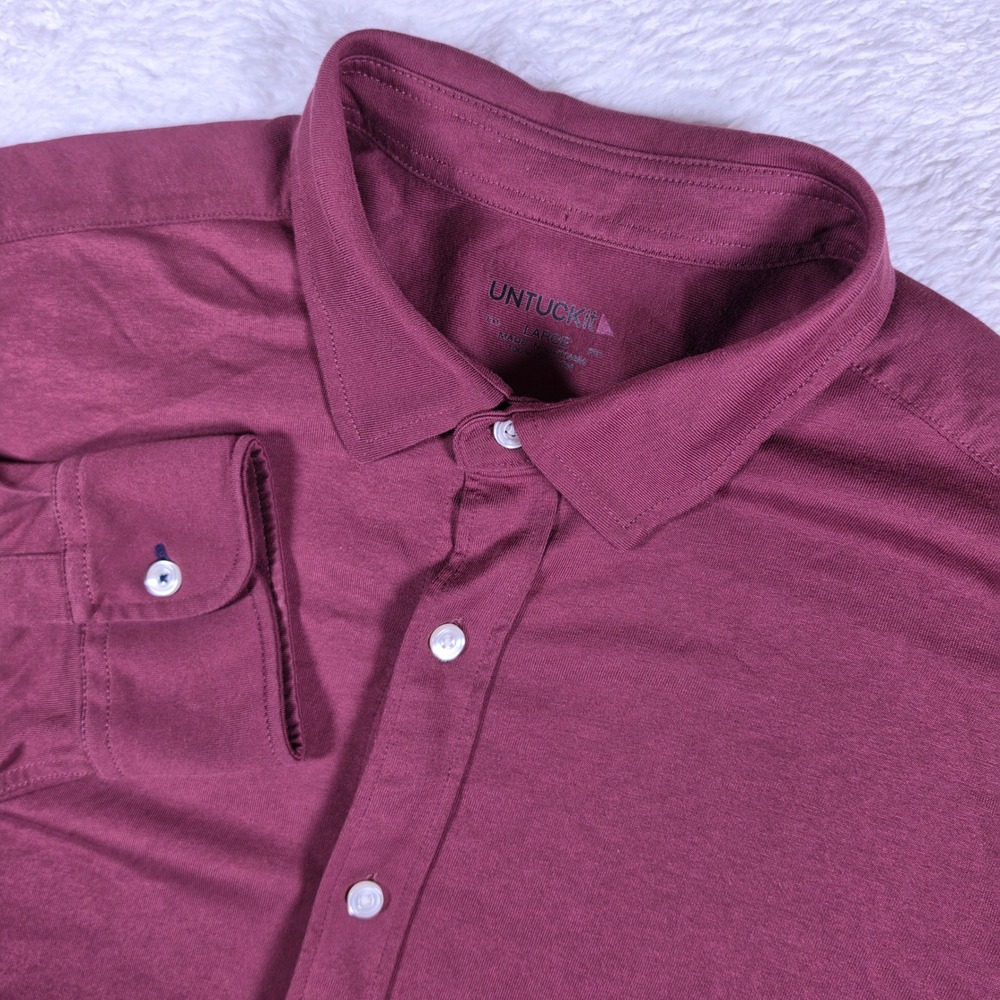 UNTUCKit Luxe Tee BD 35619 Mens L Maroon L/S Jersey Knit Button up Shirt